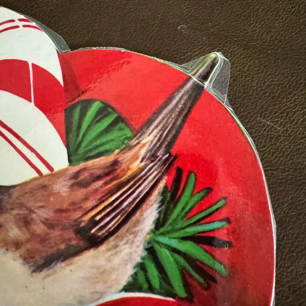 Vintage Christmas Holiday 4 Cut Outs Bell Candy Cane Poinsettia Bird Candle USA